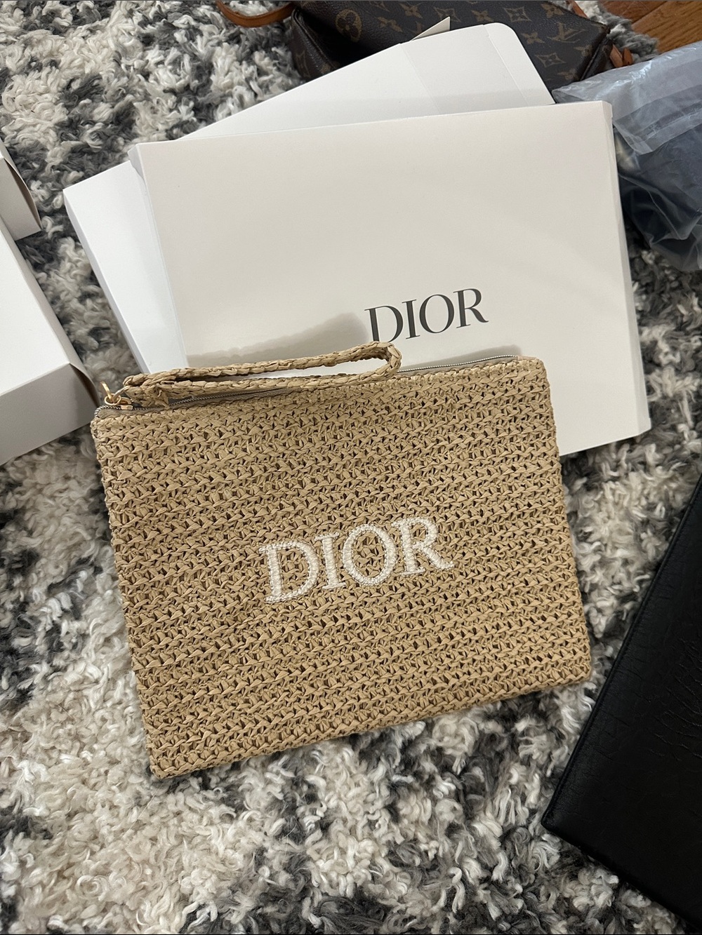 Dior Gift with Purchase (2025) Natural Beige Woven Wristlet Clutch